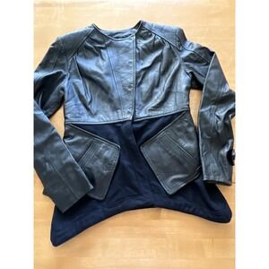 Vintage Black Thakoon Leather Jacket Blazer Size 6 Snap Closure Fabric Bottom